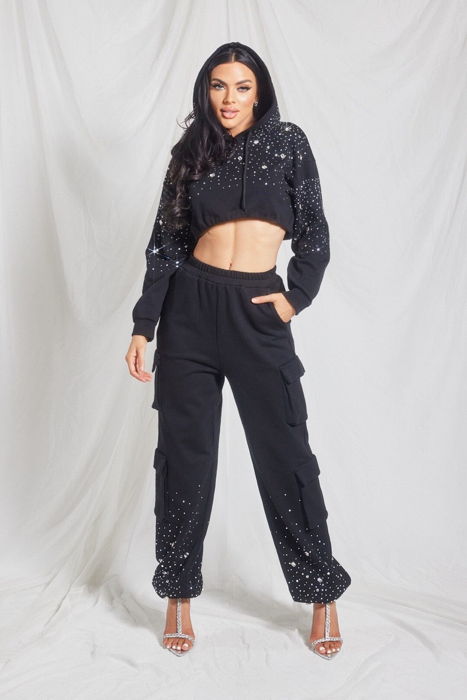 Cargo Sweatpants With Rhinestone