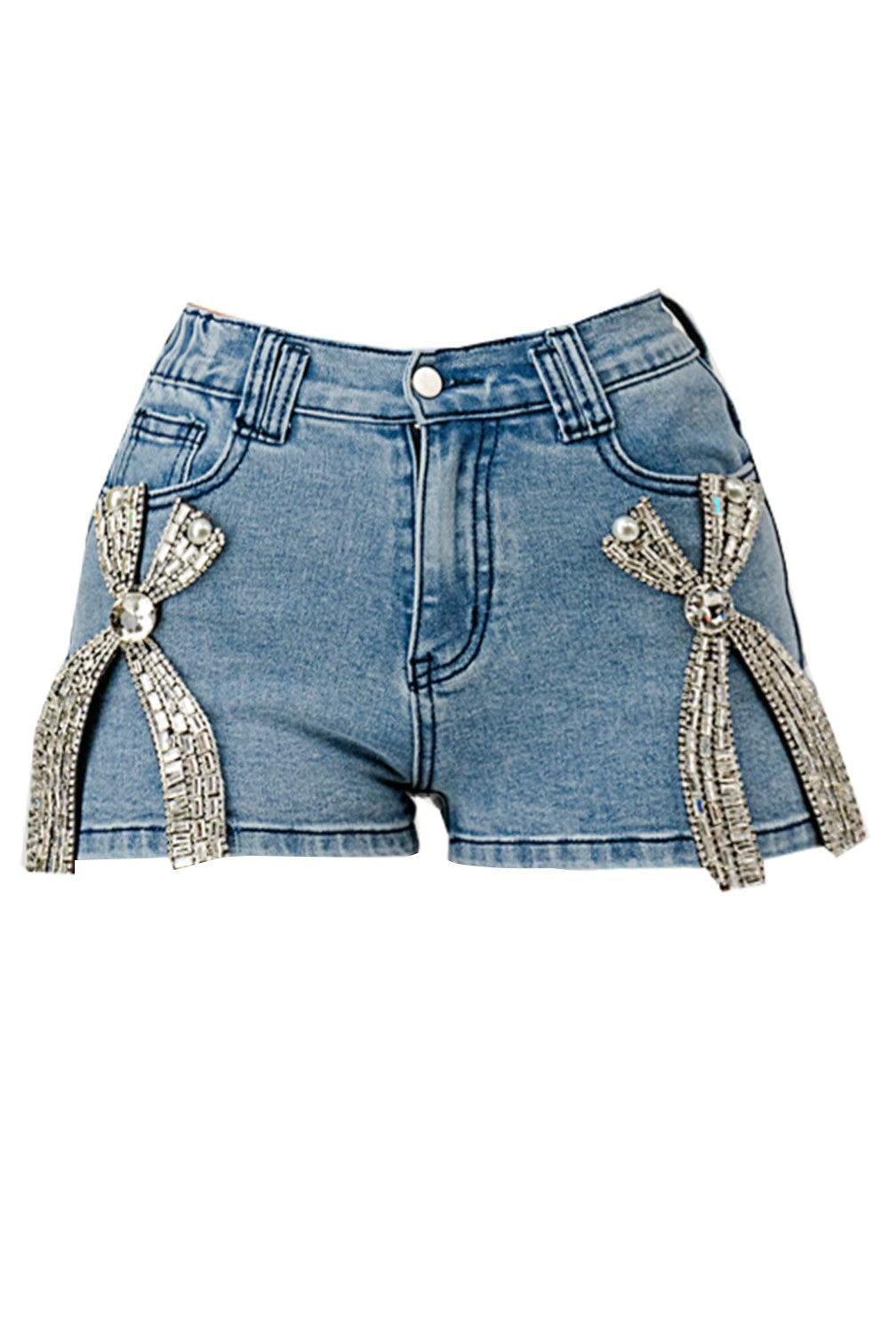 Rhinestone Bow Denim Shorts