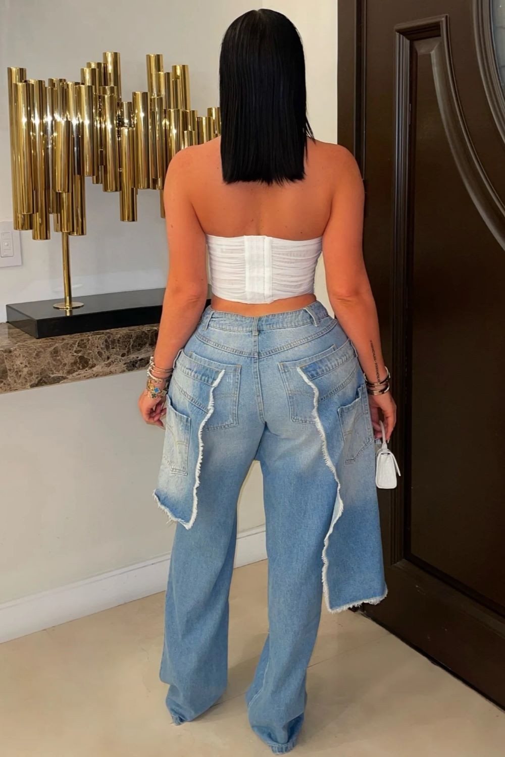 Denim Double Layer Ripped Baggy Pants