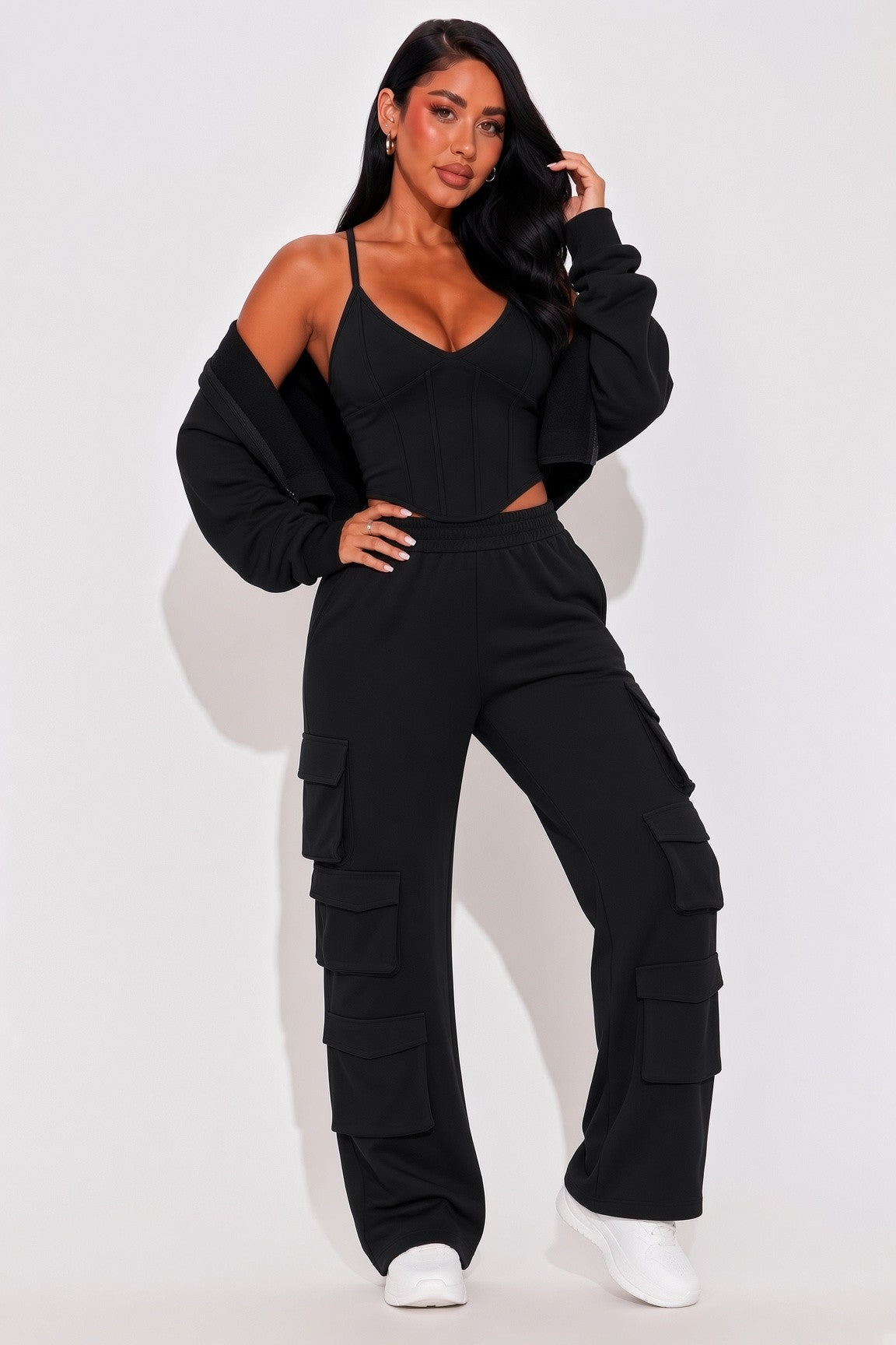 Ruched Bolero, Tank And Cargo Pants 3 Pieces