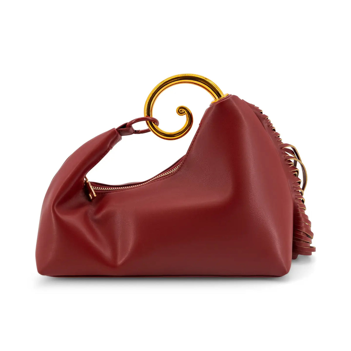 Bijou Vegan Leather Fringe Clutch Bag with Gold Handle