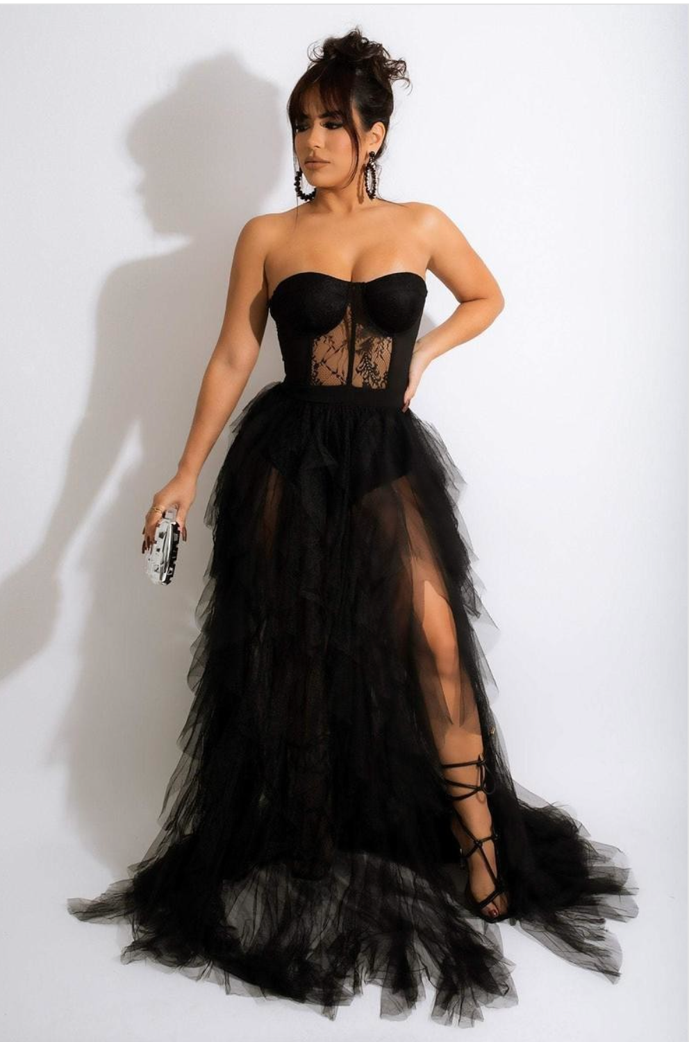 TULLE LACE SLIT DRESS. Ship next Day - Chic by Taj