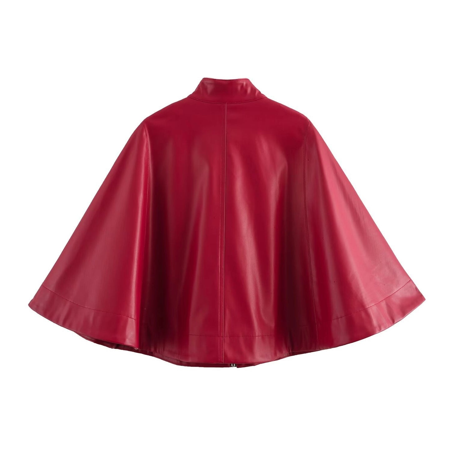 Red Leather-Style Short Cape Jacket