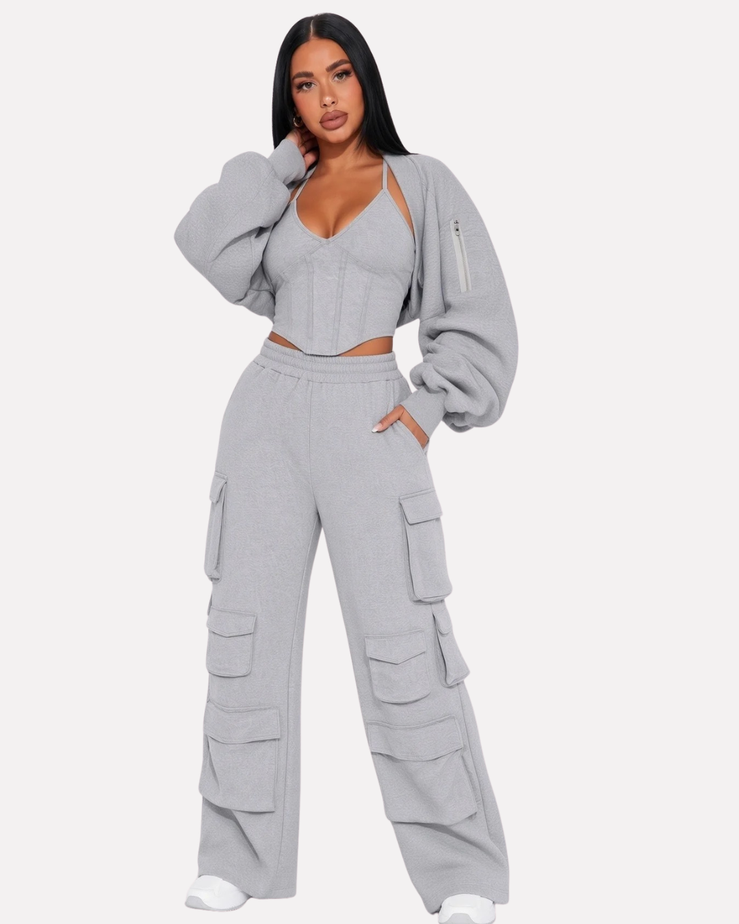 Ruched Bolero, Tank And Cargo Pants 3 Pieces