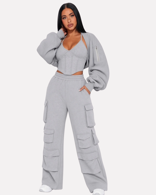 Ruched Bolero, Tank And Cargo Pants 3 Pieces