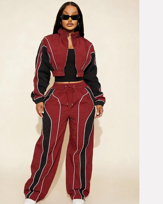 Color Block Zip Jacket And Pants Set