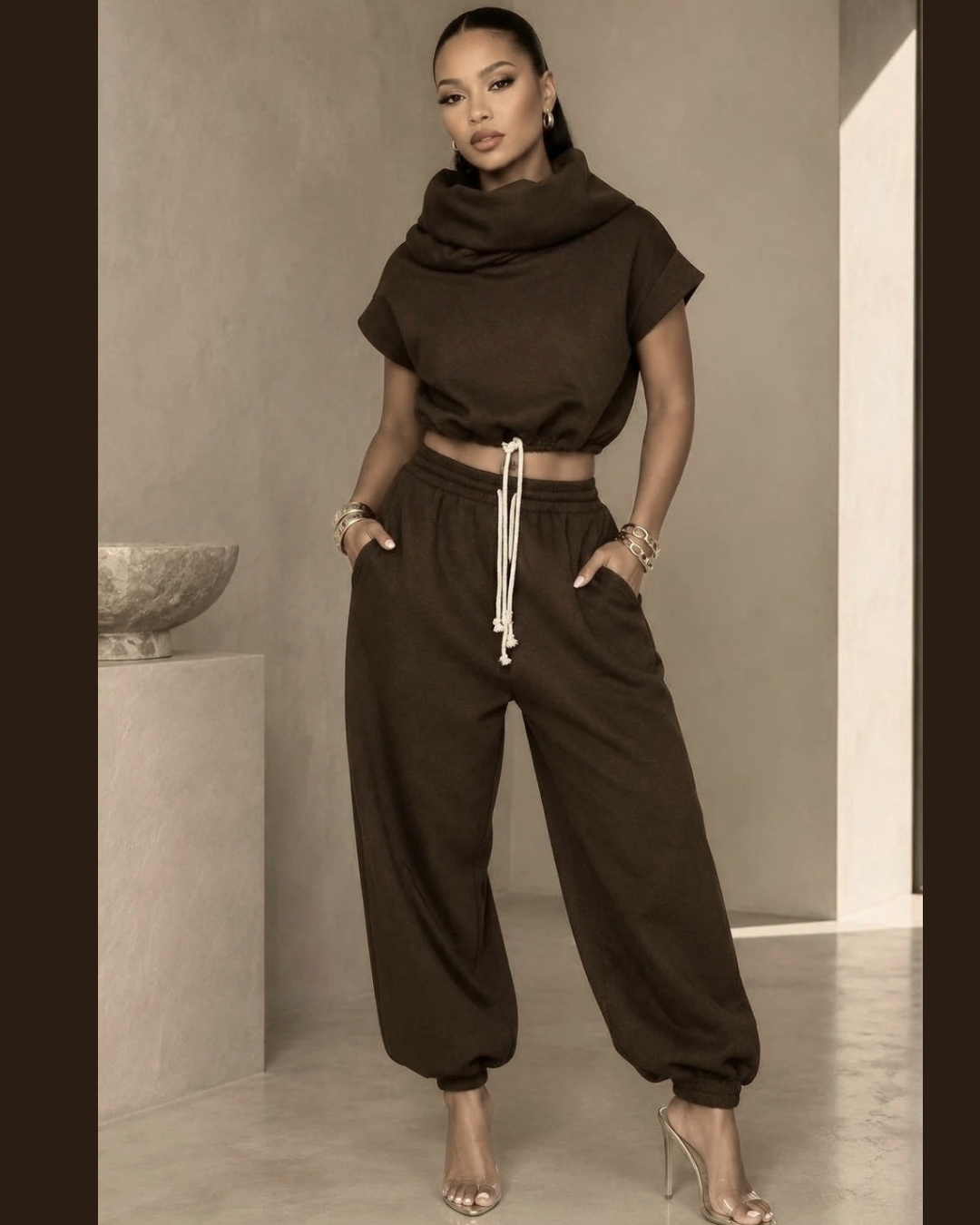 High Neck Sweatshirt Pants Set