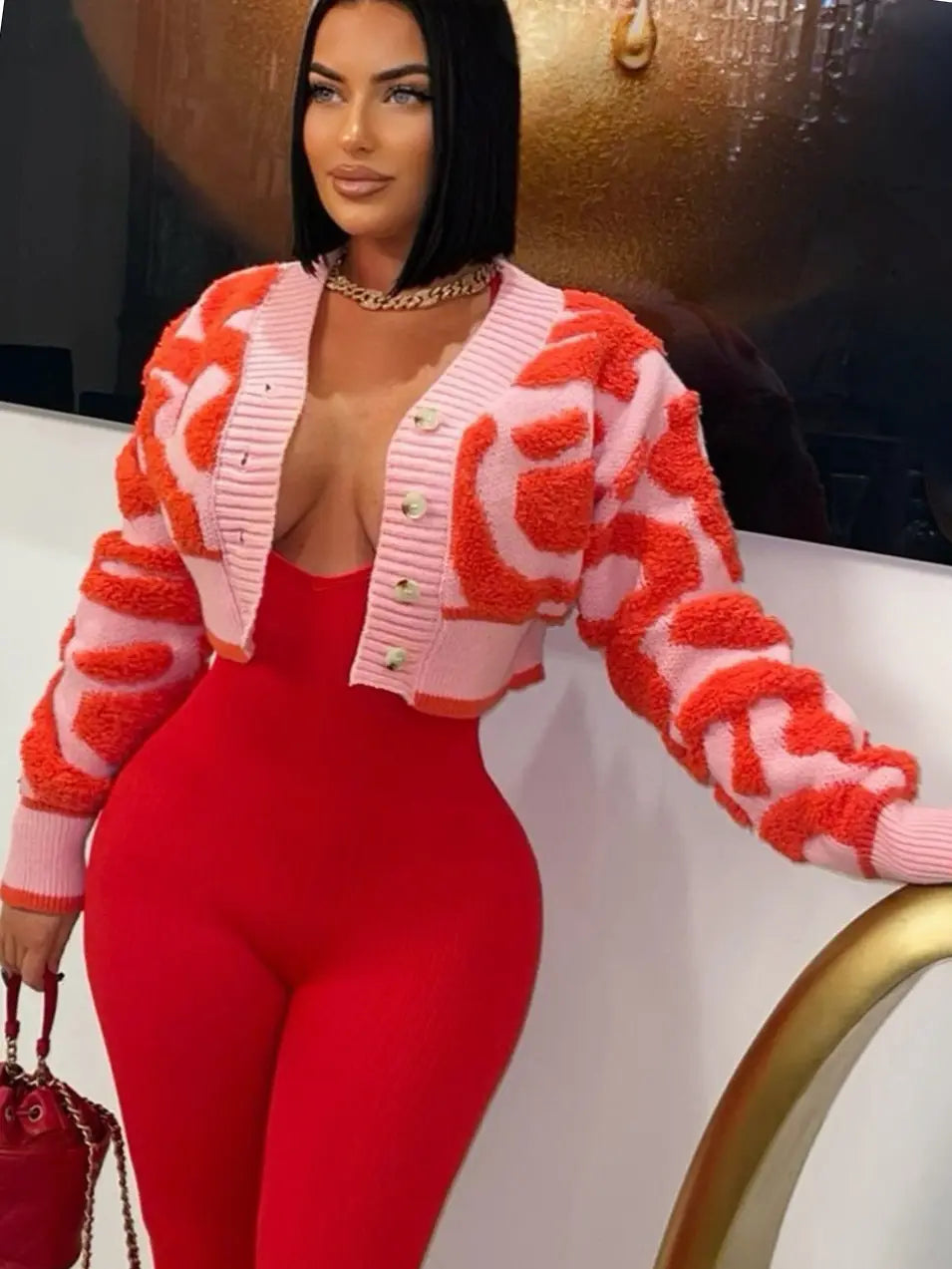 Color Block Crop Sweater Cardigan