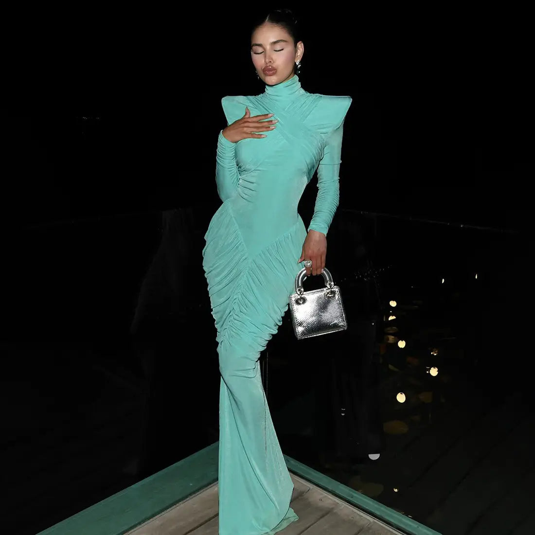 Backless Pleated Floor-Length Dress