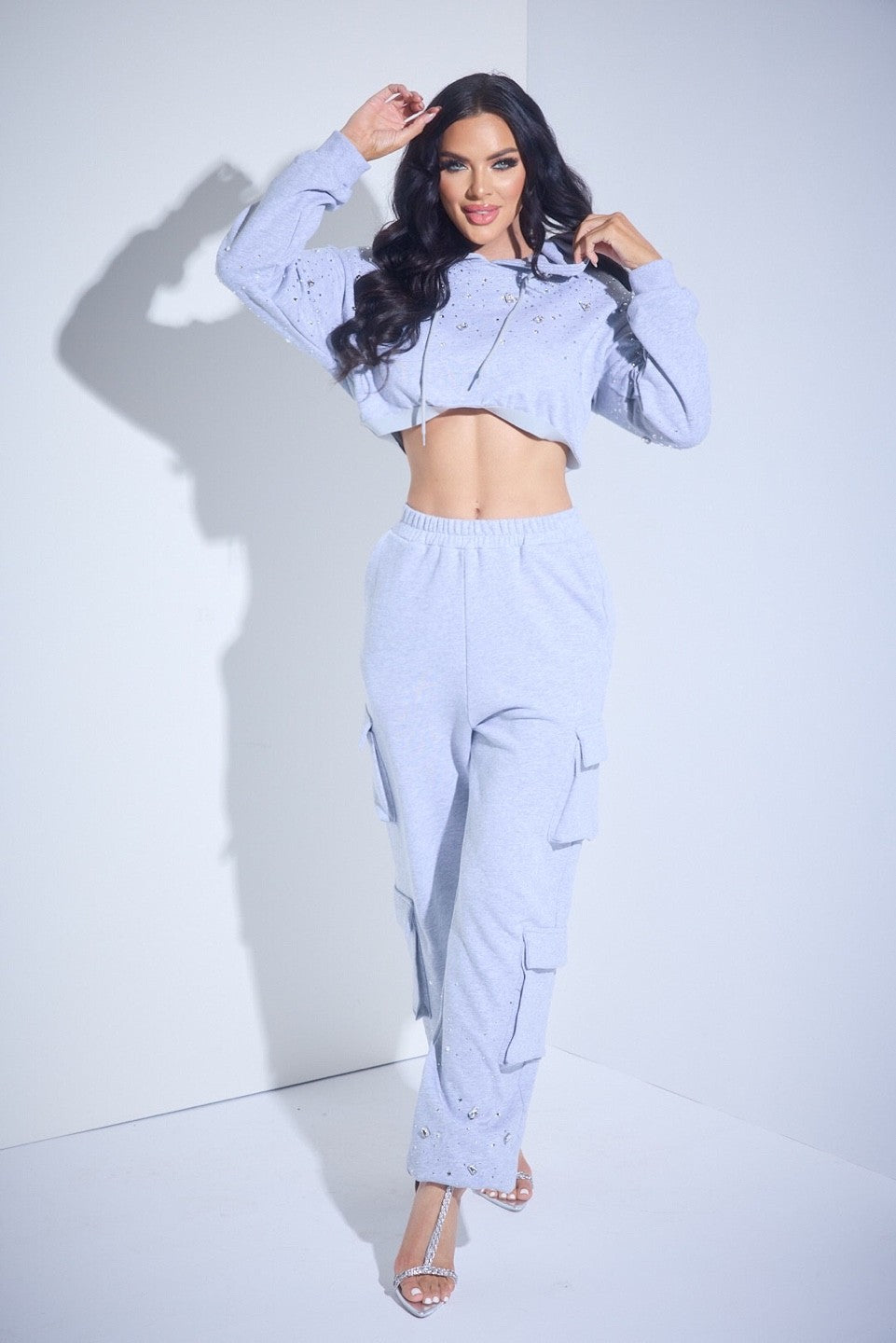 Crop Rhinestone Hoodie