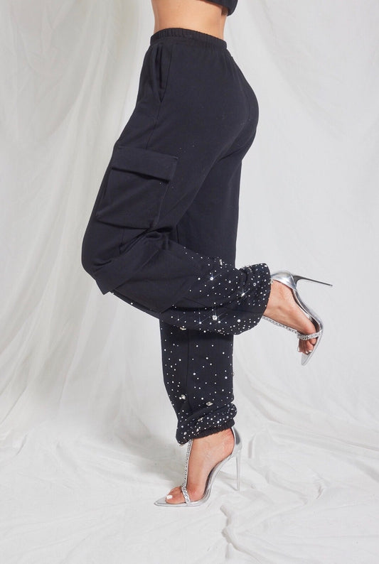 Cargo Sweatpants With Rhinestone