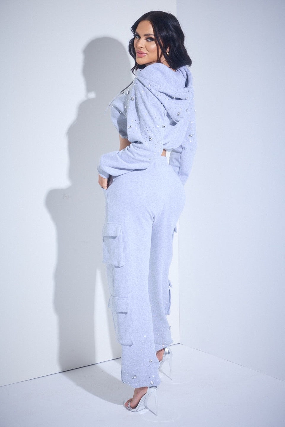 Cargo Sweatpants With Rhinestone