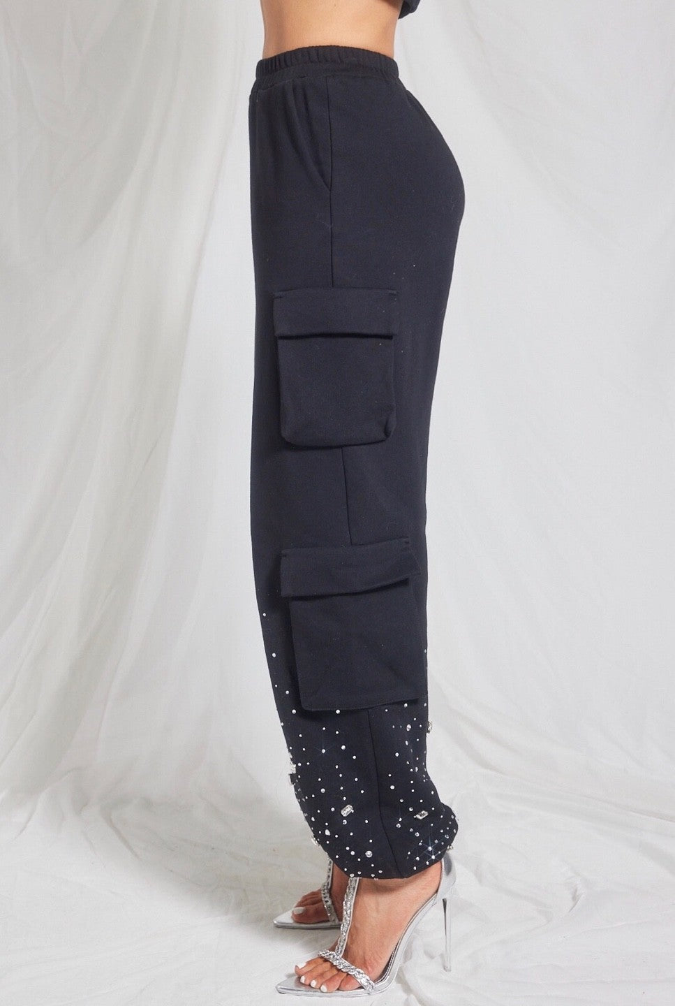 Cargo Sweatpants With Rhinestone