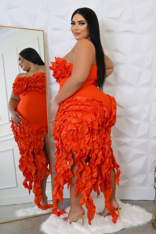 BANDAGE RUFFLE BUSTIER DRESS