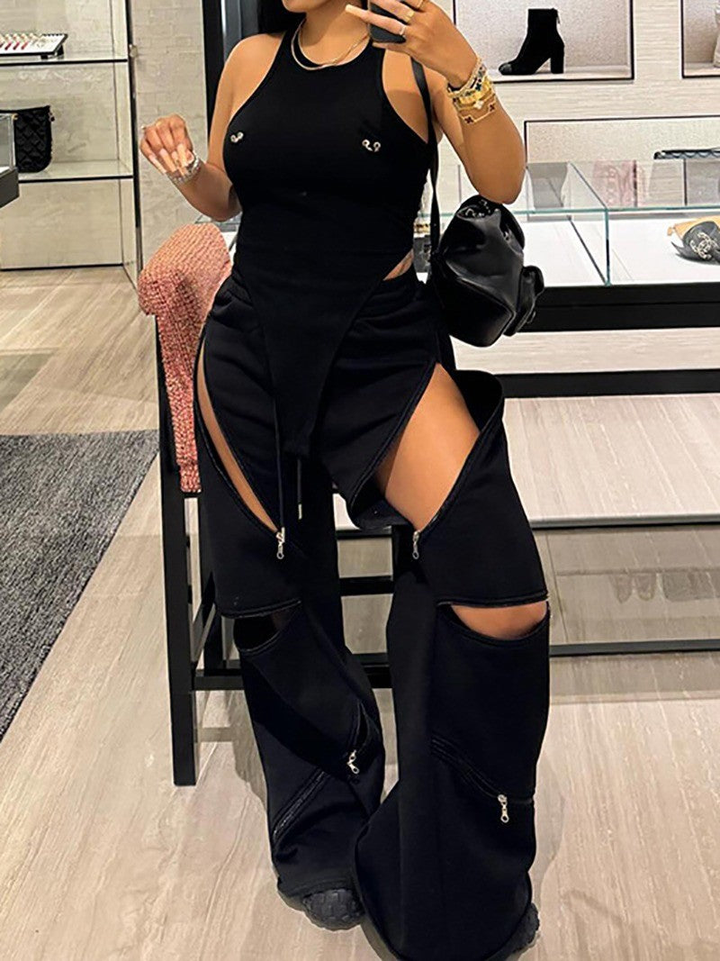 Patchwork Zipper Pants