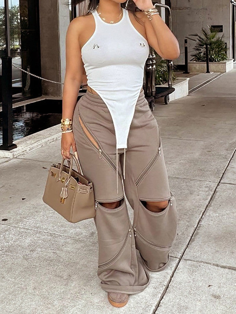 Patchwork Zipper Pants