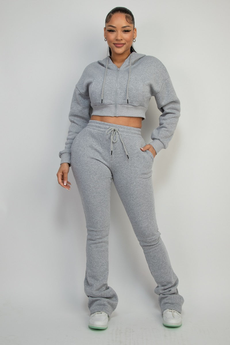 Fleece Hooded Top And Pants Set