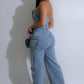 Strapless Wide Leg Denim Jumpsuit - Chic by Taj