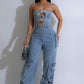 Strapless Wide Leg Denim Jumpsuit - Chic by Taj