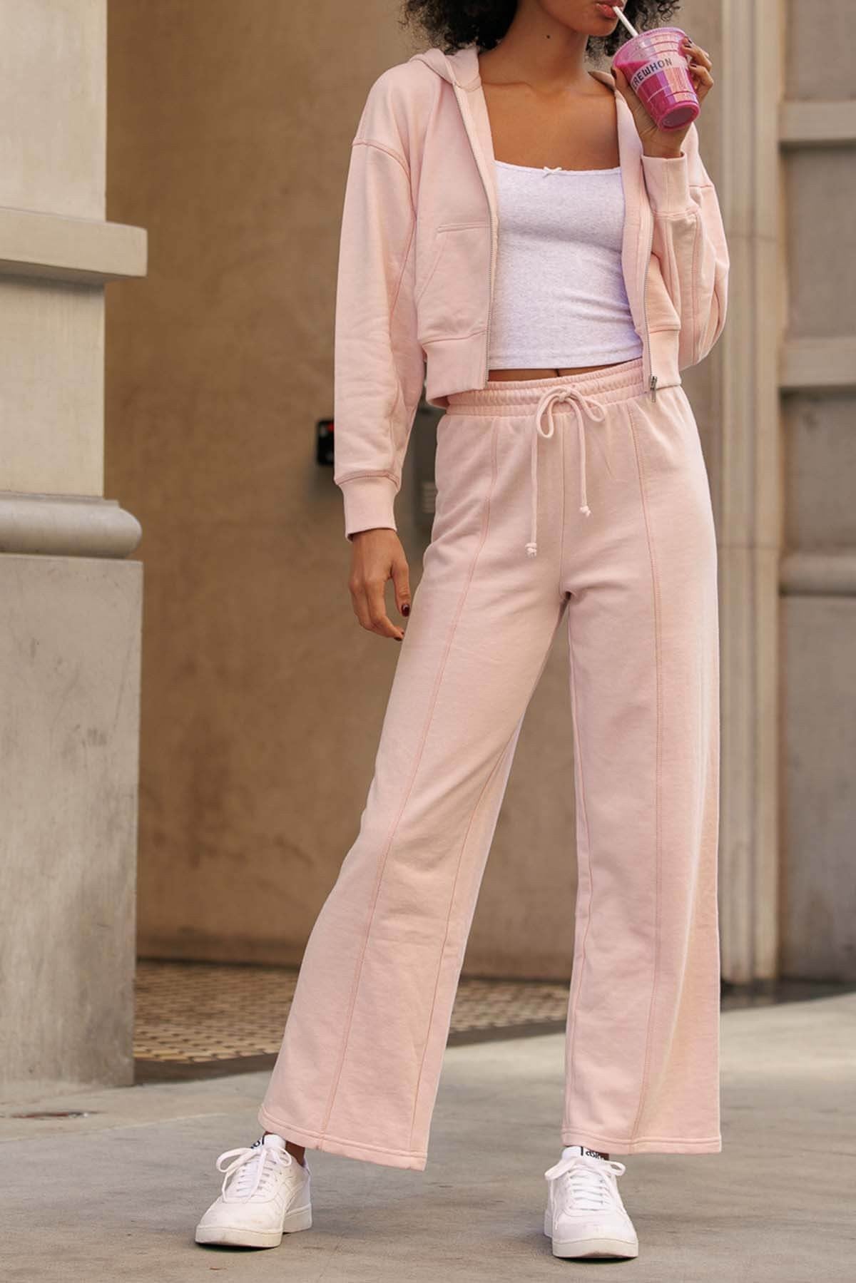 Washed Wide Leg Sweatpants Set