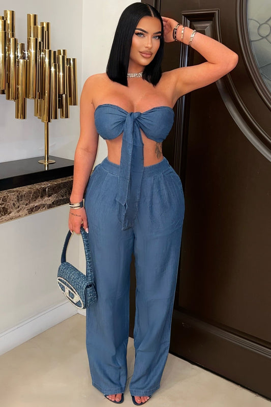 Multi Way Tie Top And Wide Leg Pants