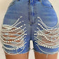 Pearls Fringes Denim Shorts - Chic by Taj
