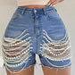 Pearls Fringes Denim Shorts - Chic by Taj