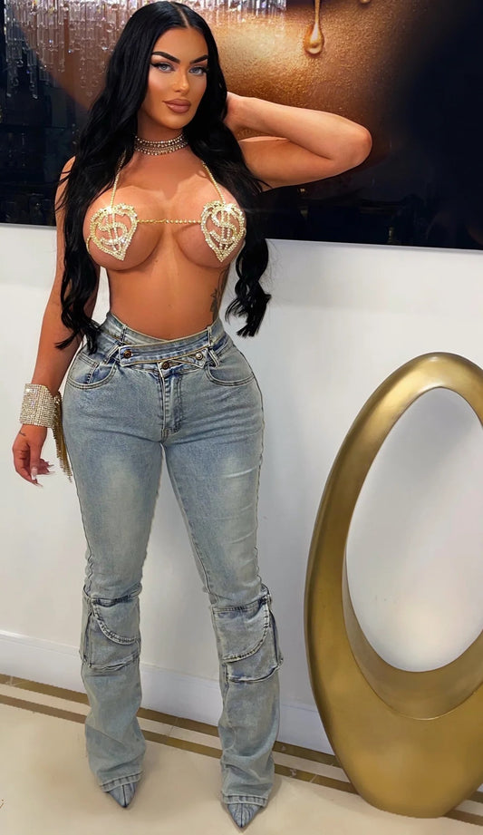 DOUBLE WAIST DENIM JEANS