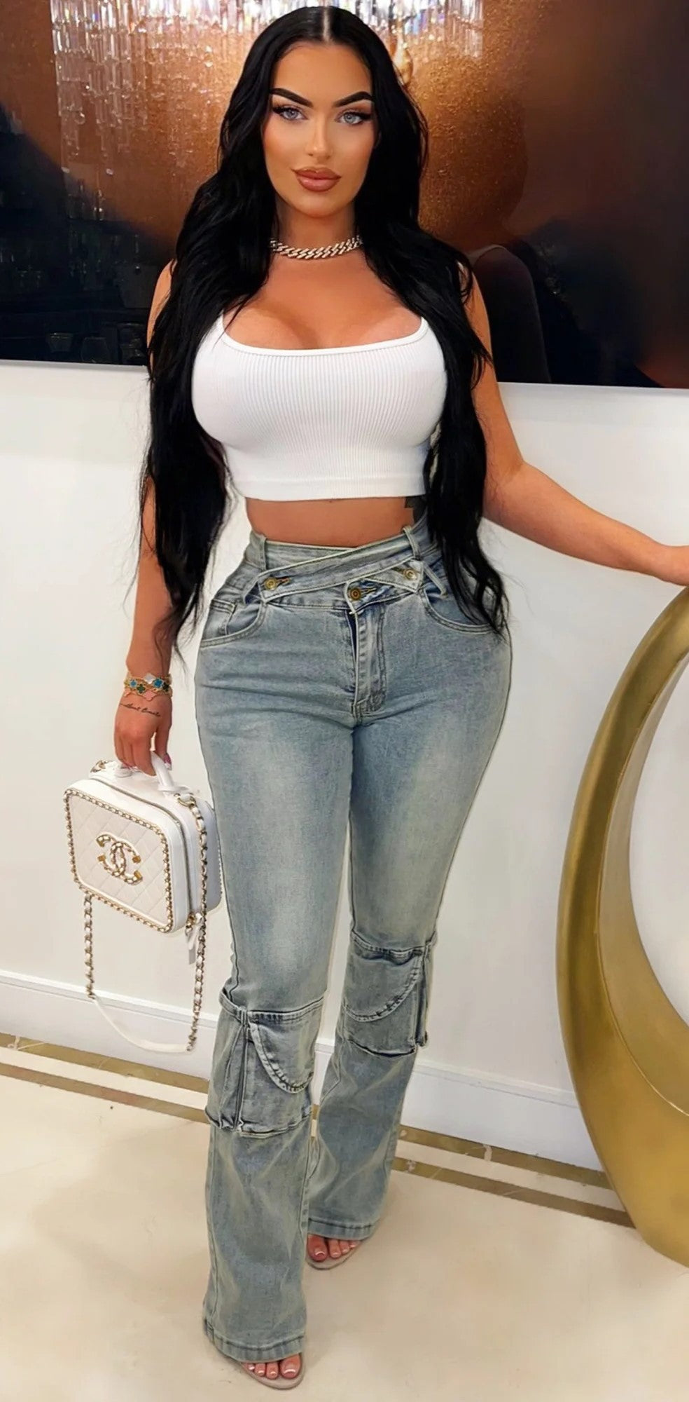 DOUBLE WAIST DENIM JEANS