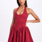 Hadara Burgundy Suede Halter Mini Full Dress - Chic by Taj