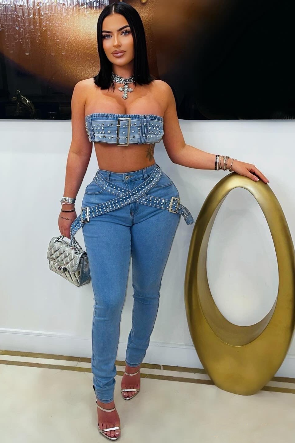 Denim Crop Top  Set