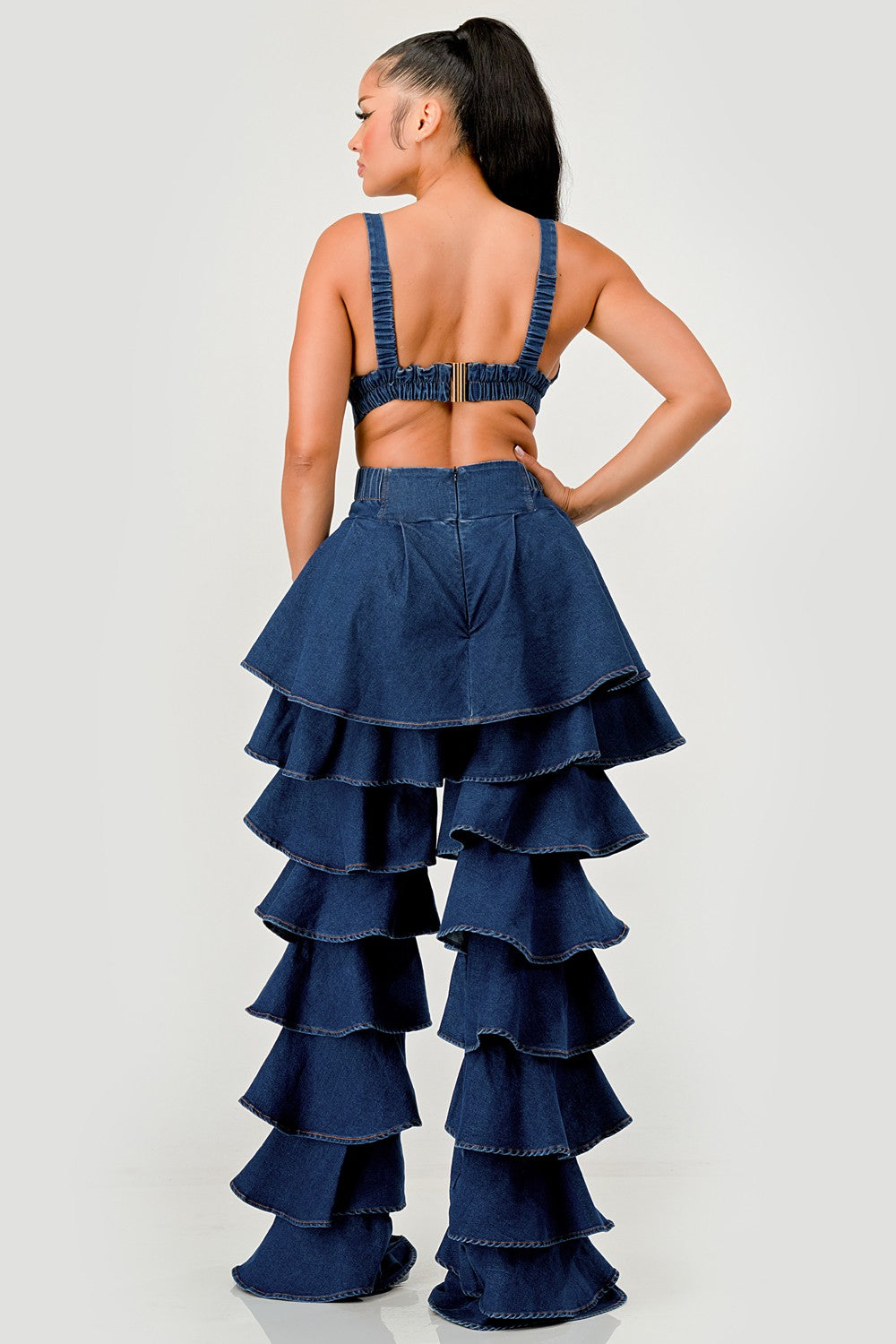 Denim Ruffle Two-piece Set
