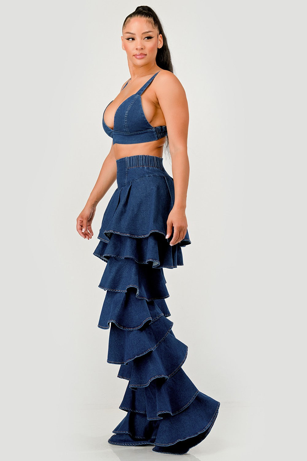Denim Ruffle Two-piece Set