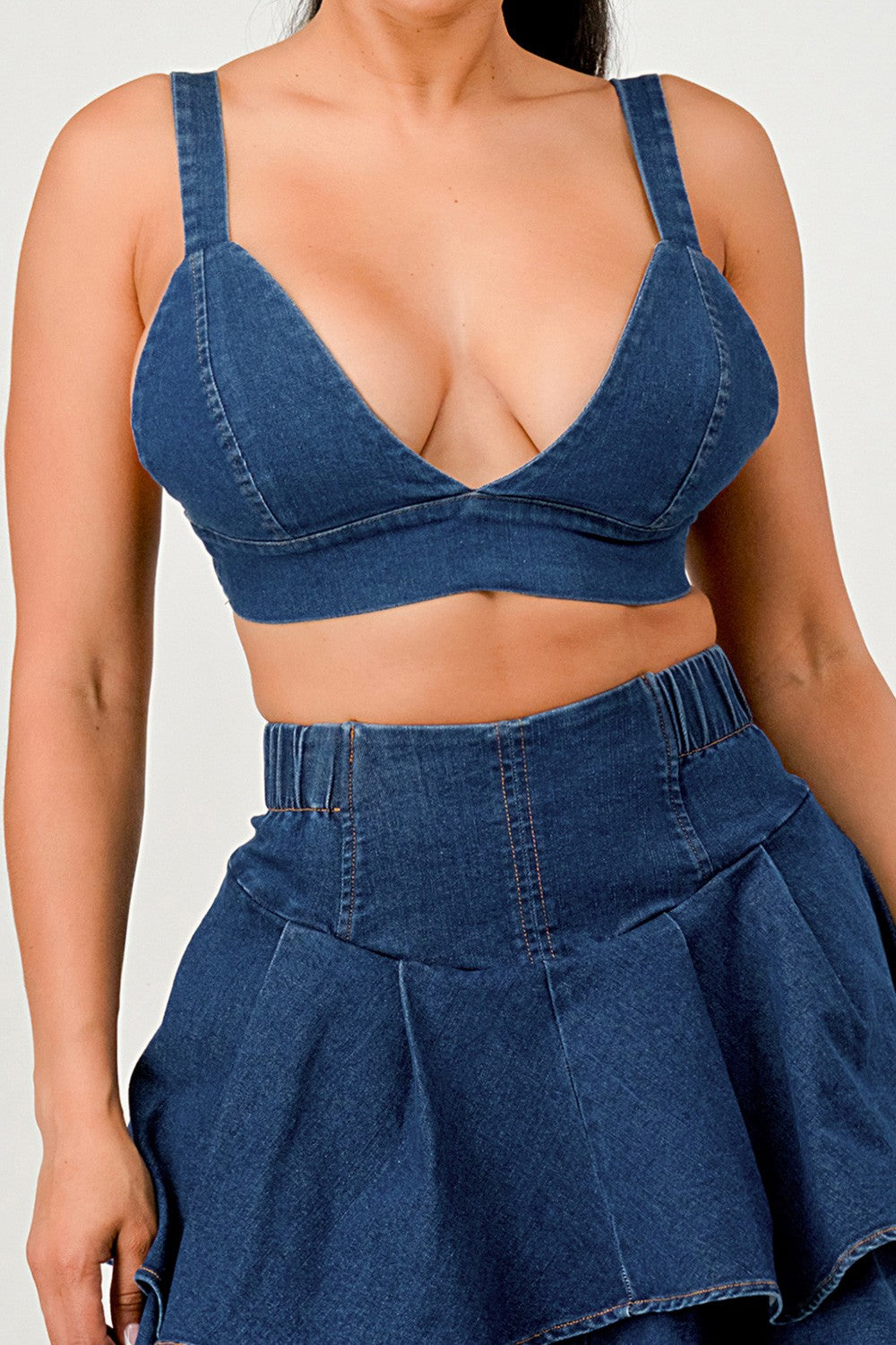 Denim Ruffle Two-piece Set