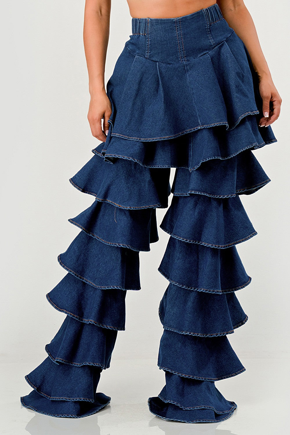 Denim Ruffle Two-piece Set