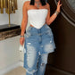 Denim Double Layer Ripped Baggy Pants - Chic by Taj