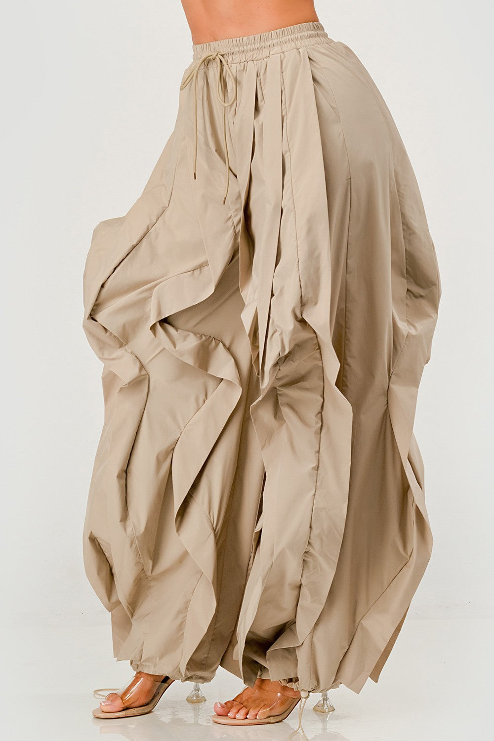 DRAMATIC RUFFLE DRAWSTRING JOGGER PANTS