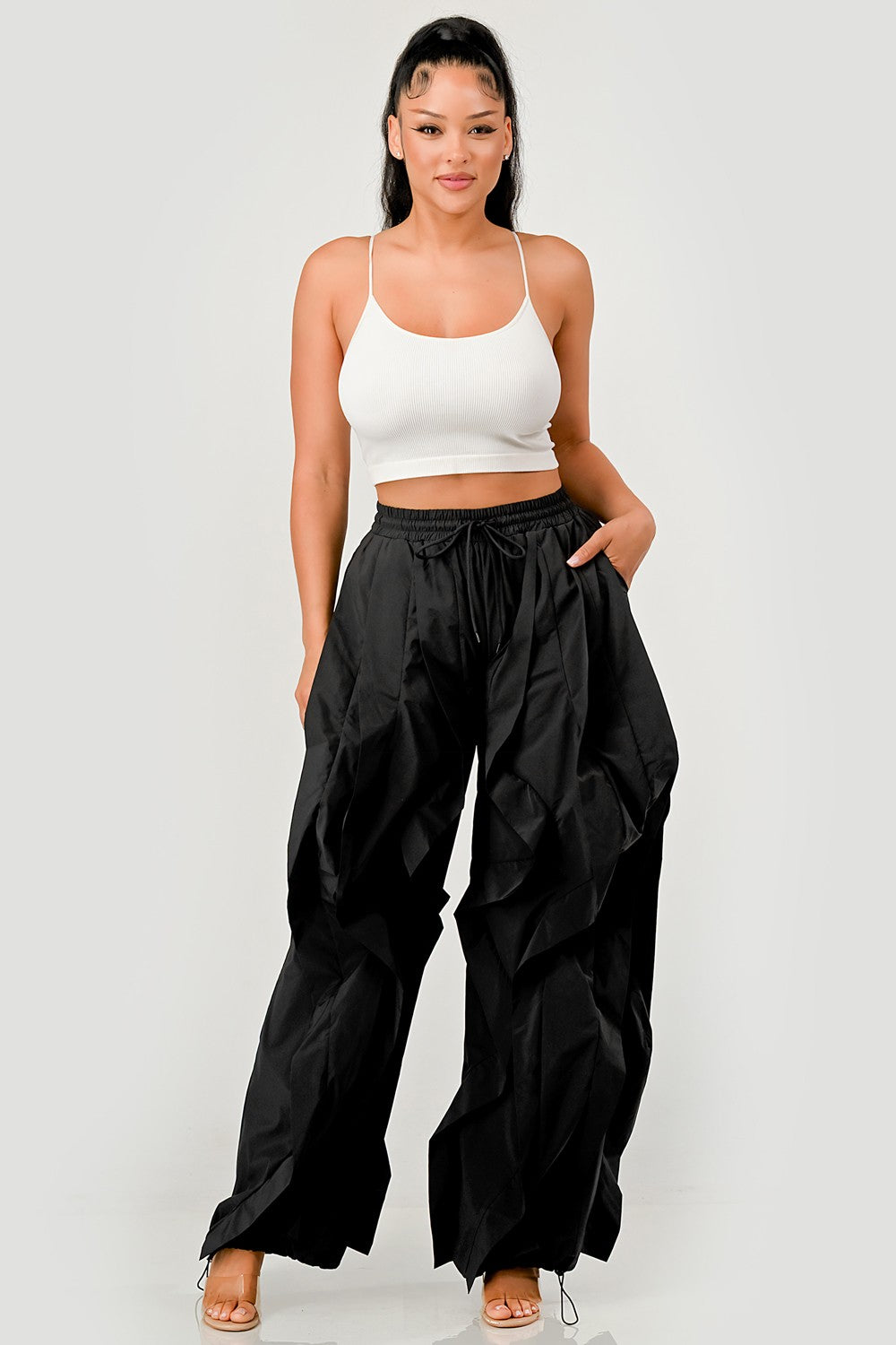DRAMATIC RUFFLE DRAWSTRING JOGGER PANTS