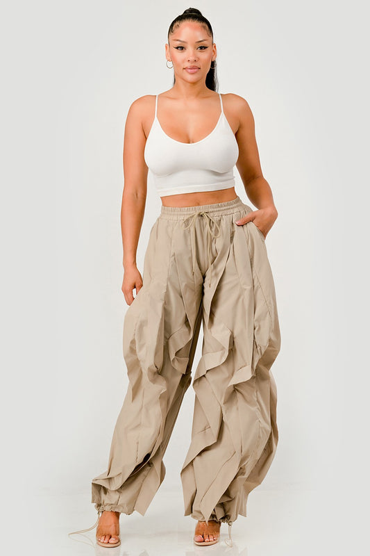 DRAMATIC RUFFLE DRAWSTRING JOGGER PANTS