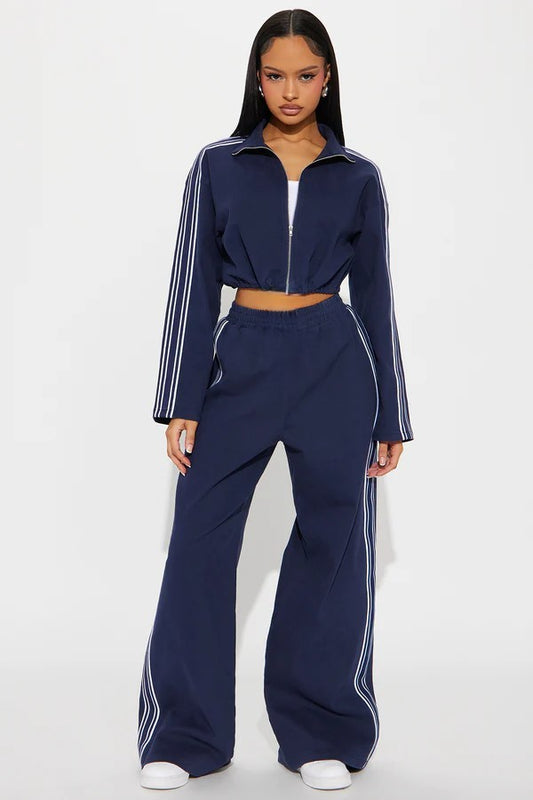 Side Stripes Zip Up Jacket And Pants Set