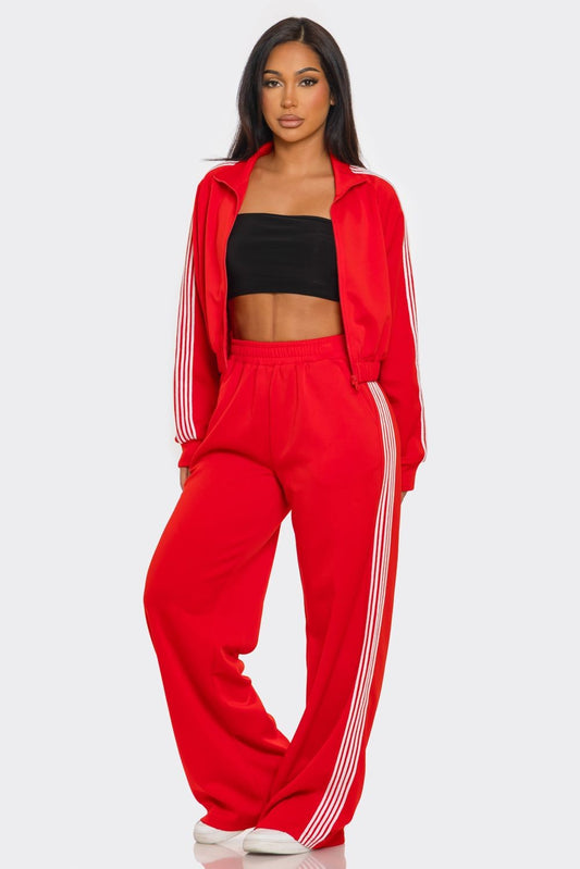 Side Stripes Zip Up Jacket And Pants Set