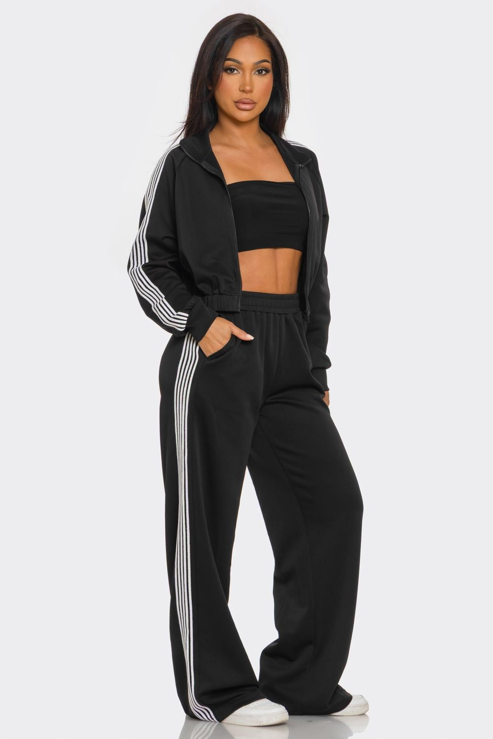 Side Stripes Zip Up Jacket And Pants Set