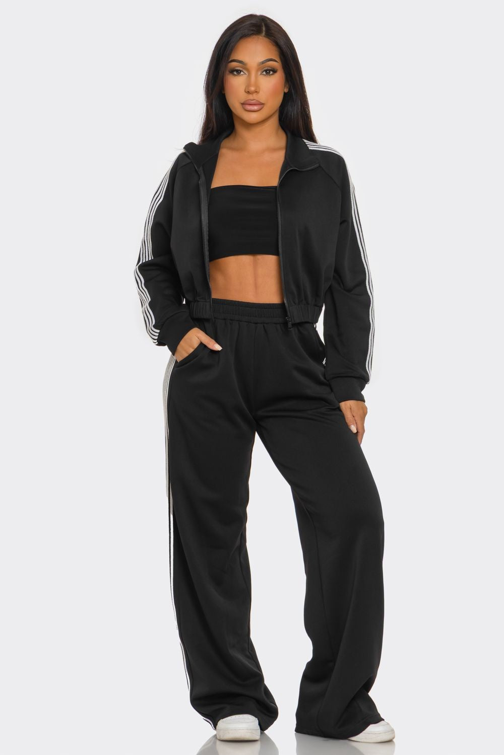 Side Stripes Zip Up Jacket And Pants Set