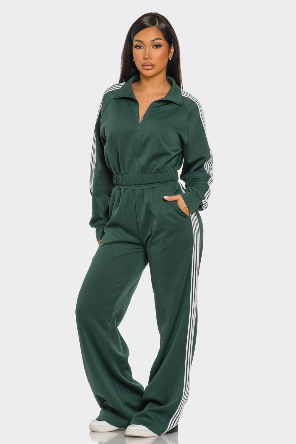 Side Stripes Zip Up Jacket And Pants Set