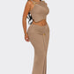 Off Shoulder Crop Top & High-slit Maxi Set - Chic by Taj