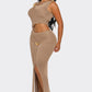 Off Shoulder Crop Top & High-slit Maxi Set - Chic by Taj