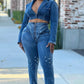 Denim Crop Top And Pants Set - Chic by Taj
