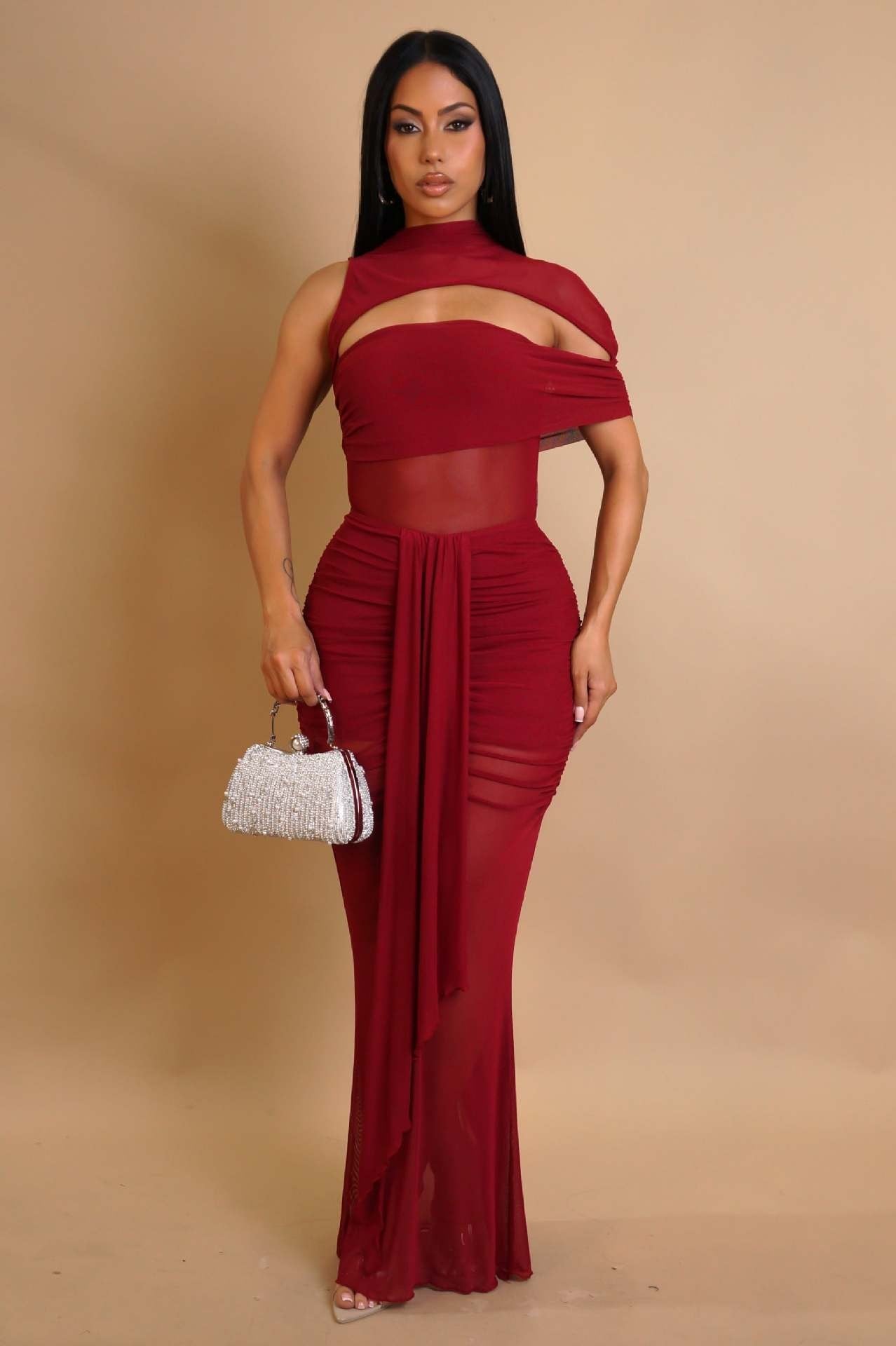 Mesh Bodysuit And Maxi Skirt Set