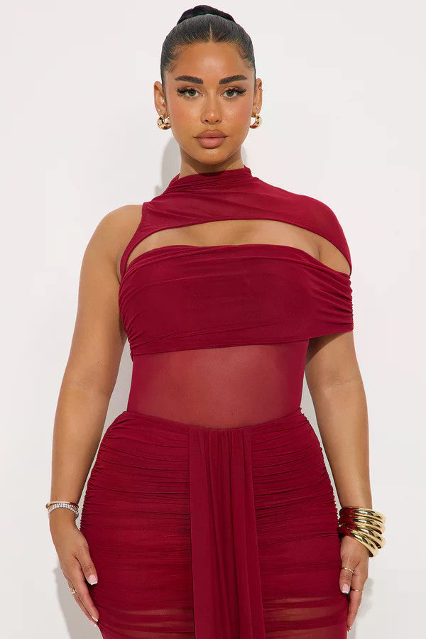 Mesh Bodysuit And Maxi Skirt Set