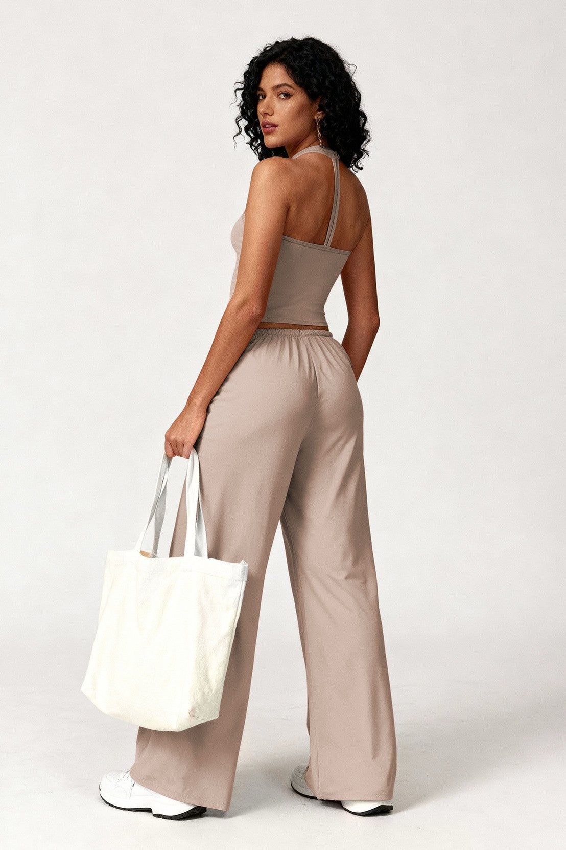 V-neck Crop Tank & Wide-leg Pants Lounge Set